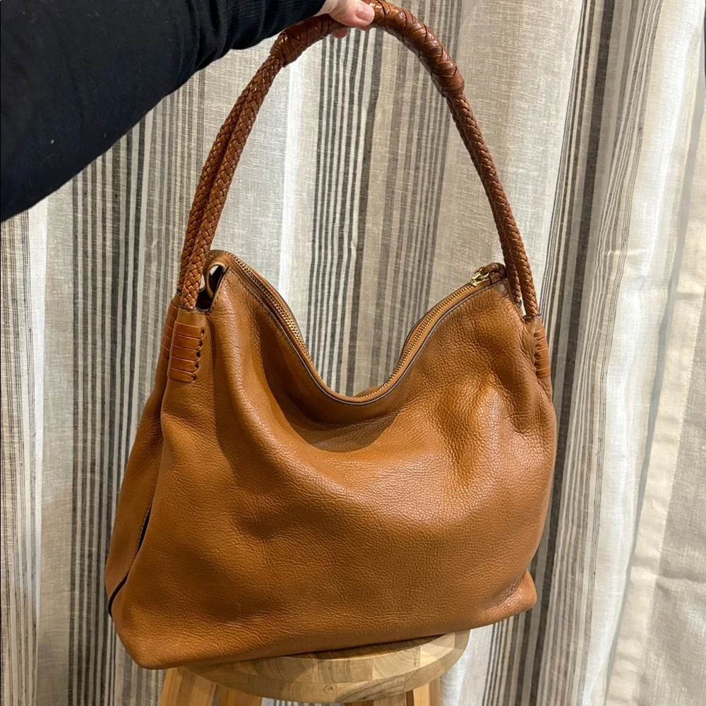 Tory Burch Cognac Leather Hobo with Braided Handle and Tassel